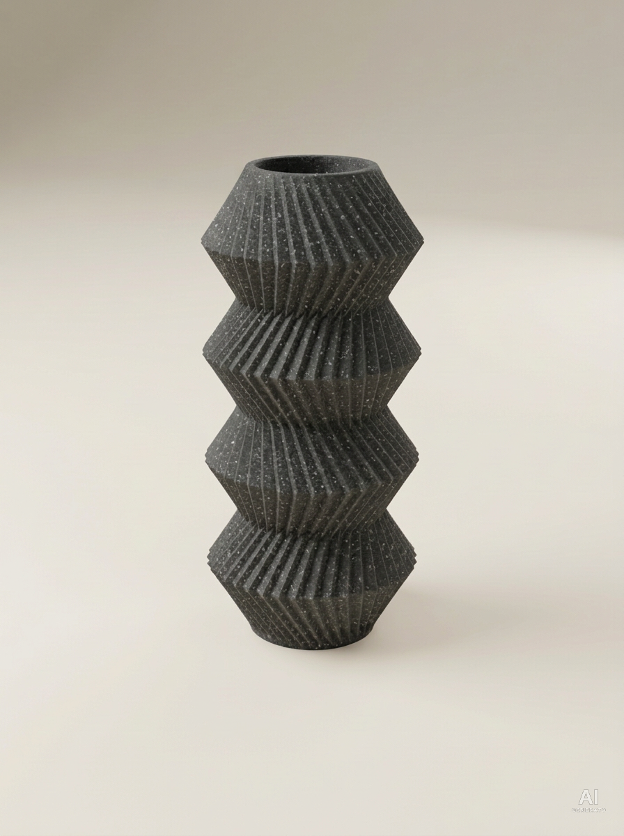 Quelo — Vaso decorativo a coni plissettati stampato in 3D - effetto pietra - Grigio Pietra