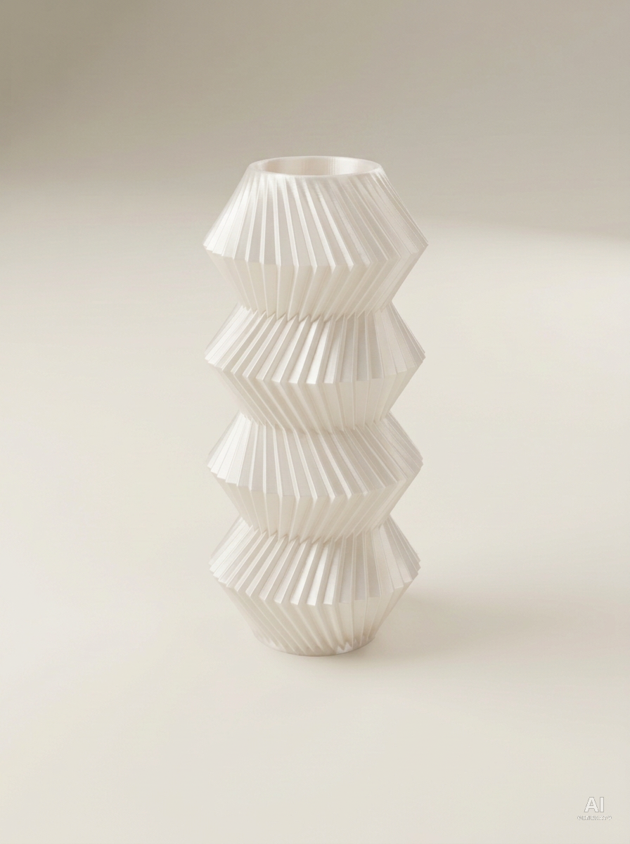 Quelo — Vaso decorativo a coni plissettati stampato in 3D - effetto seta - Bianco Silk