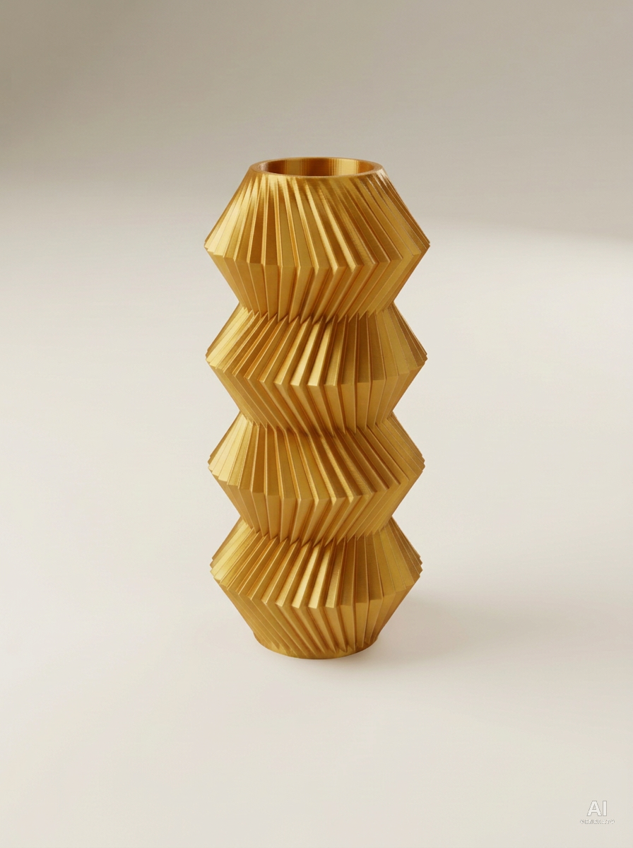 Quelo — Vaso decorativo a coni plissettati stampato in 3D - effetto seta - Oro Silk