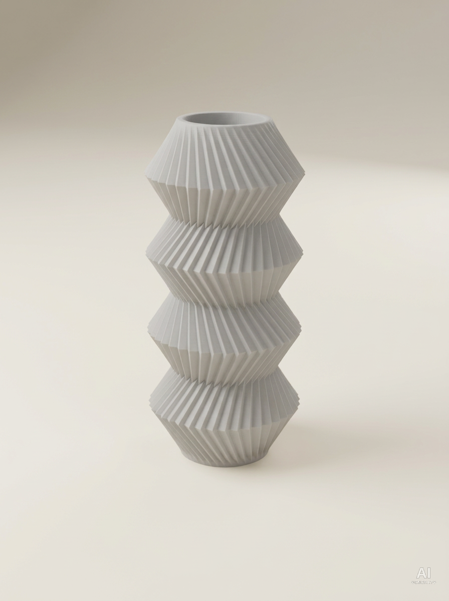 Quelo — Vaso decorativo a coni plissettati stampato in 3D - finitura liscia - Grigio Chiaro