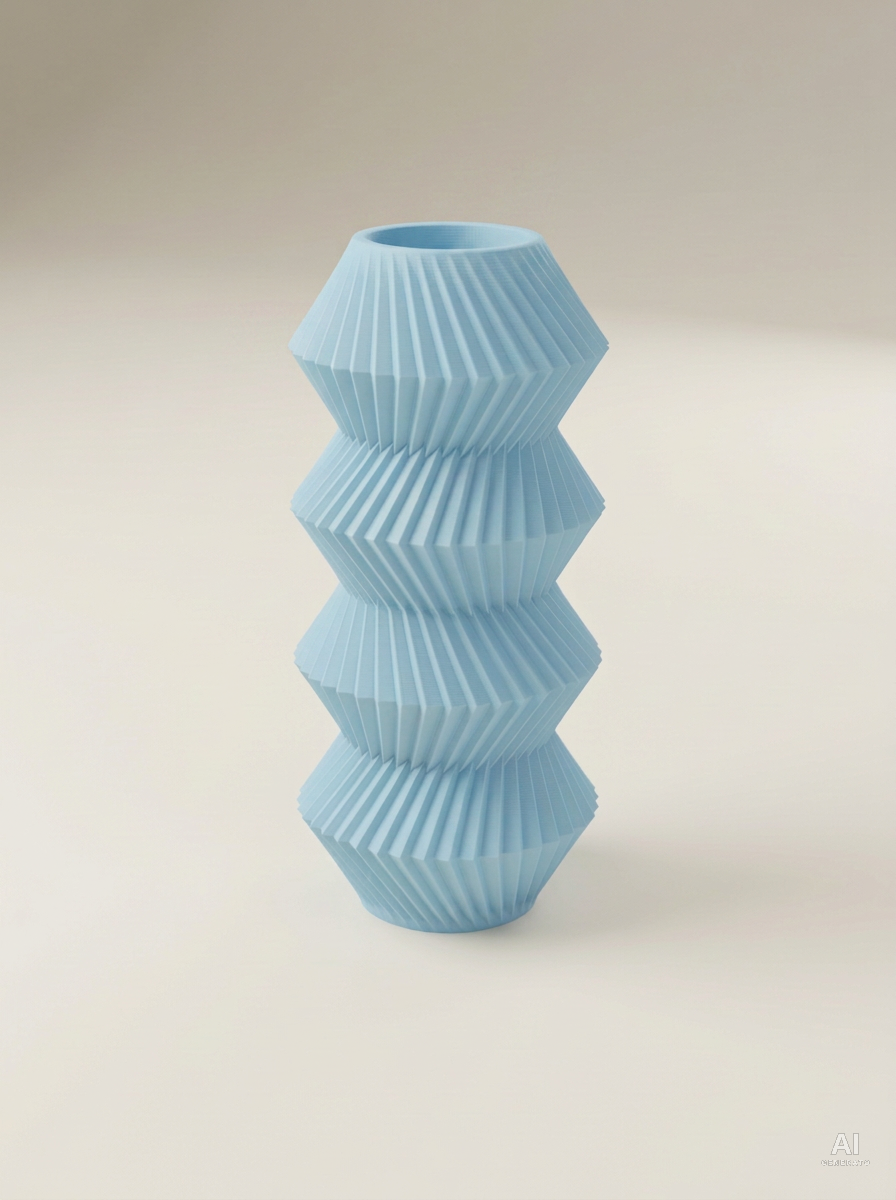 Quelo — Vaso decorativo a coni plissettati stampato in 3D - finitura opaca - Blu Ghiaccio