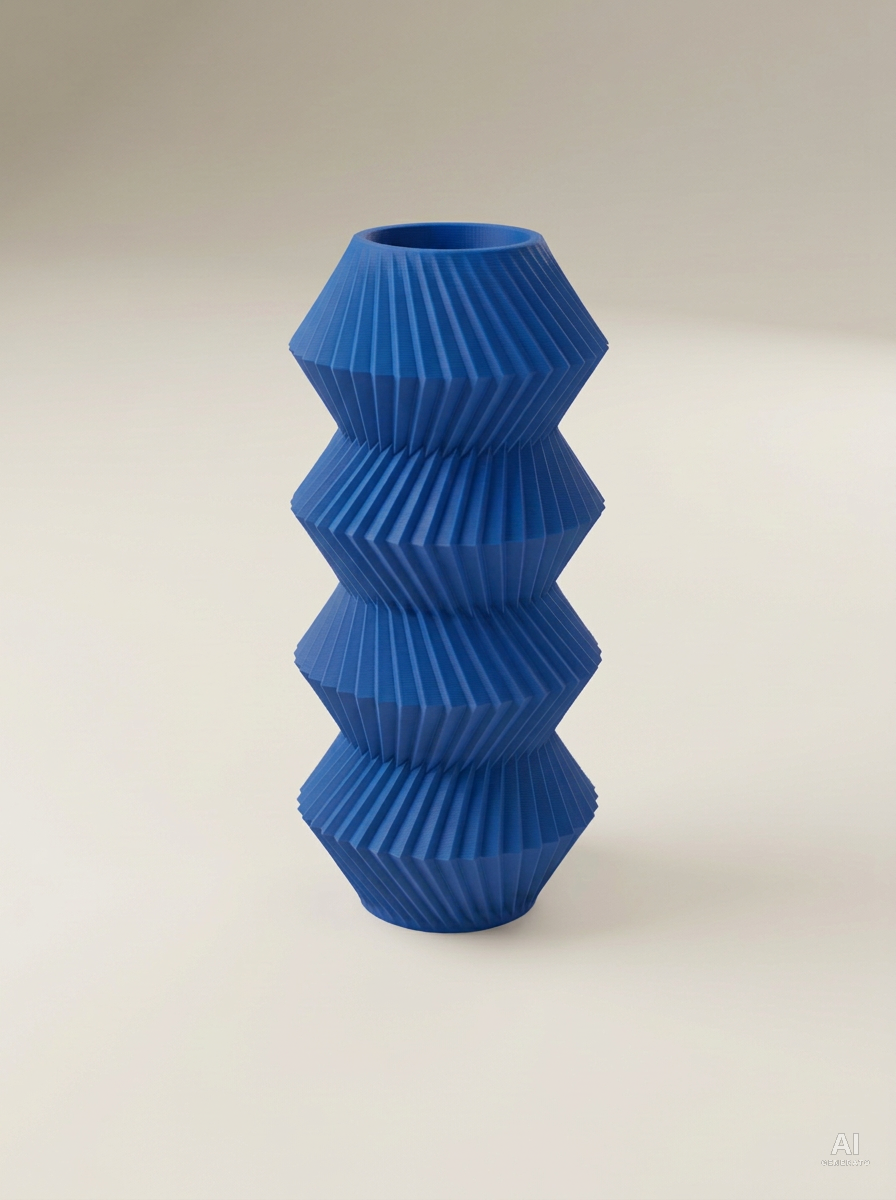 Quelo — Vaso decorativo a coni plissettati stampato in 3D - finitura opaca - Blu