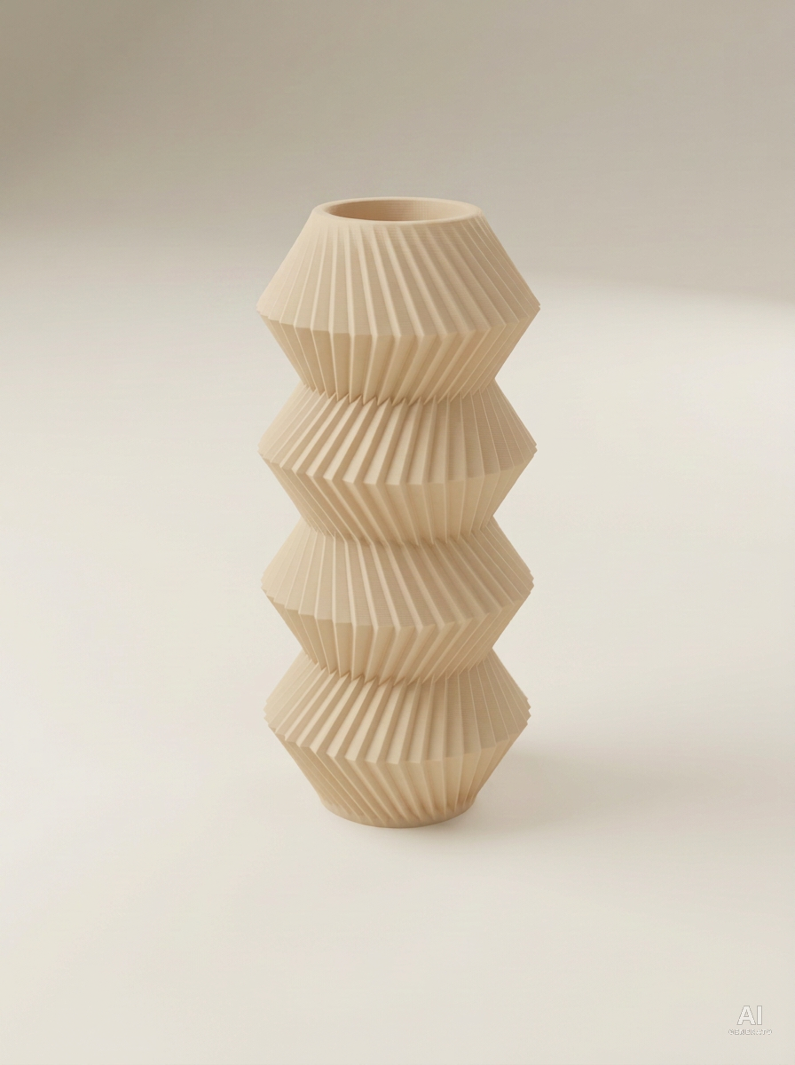 Quelo — Vaso decorativo a coni plissettati stampato in 3D - finitura opaca - Caramello