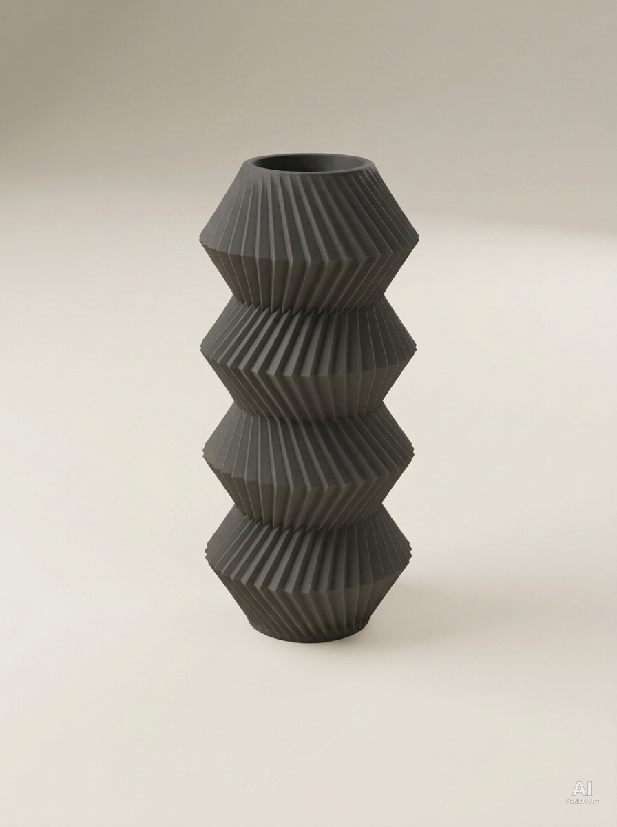 Quelo — Vaso decorativo a coni plissettati stampato in 3D - finitura opaca - Carbone