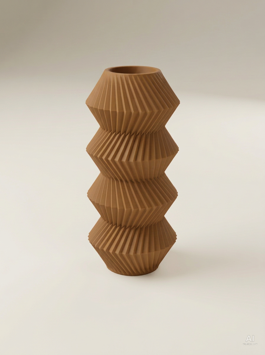 Quelo — Vaso decorativo a coni plissettati stampato in 3D - finitura opaca - Marrone Nocciola