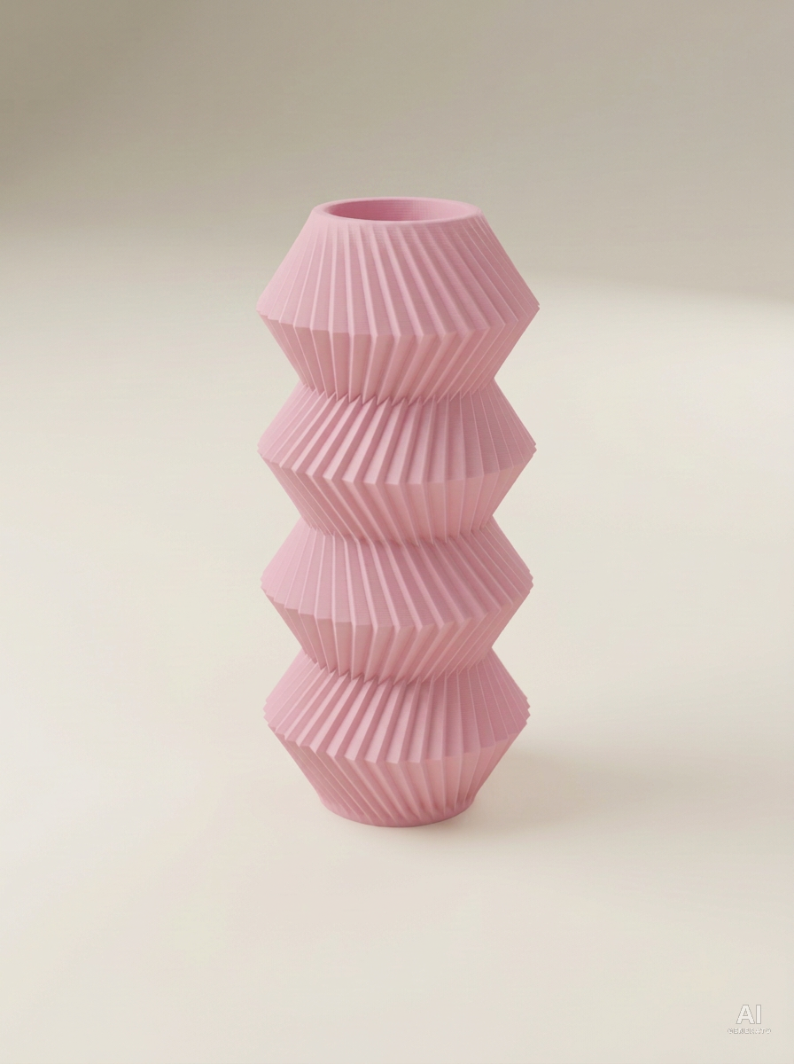 Quelo — Vaso decorativo a coni plissettati stampato in 3D - finitura opaca - Rosa