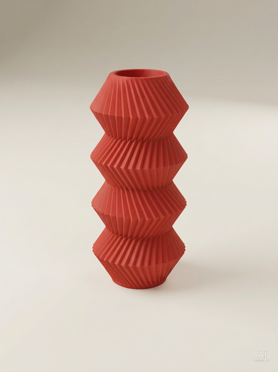 Quelo — Vaso decorativo a coni plissettati stampato in 3D - finitura opaca - Rosso