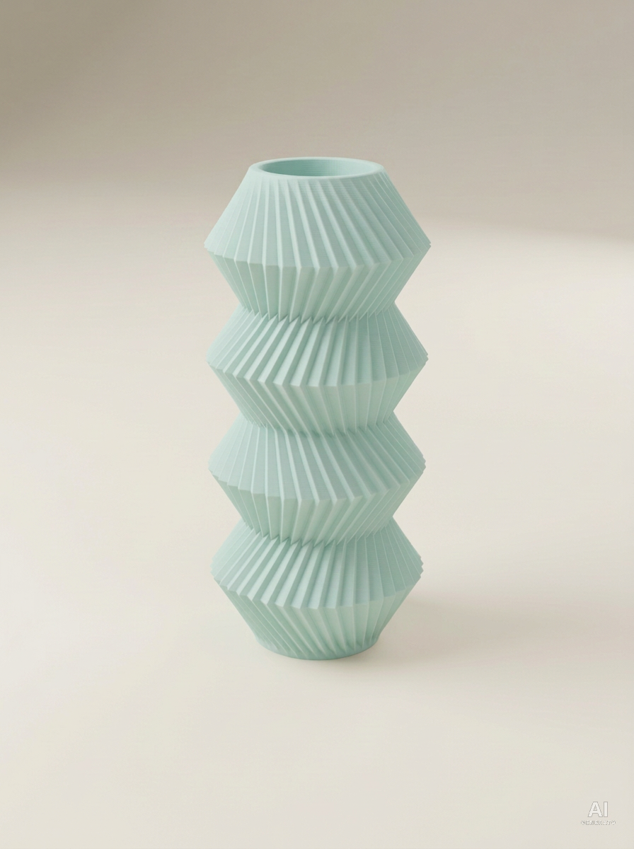 Quelo — Vaso decorativo a coni plissettati stampato in 3D - finitura opaca - Verde Pastello