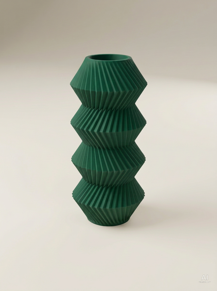 Quelo — Vaso decorativo a coni plissettati stampato in 3D - finitura opaca - Verde Scuro