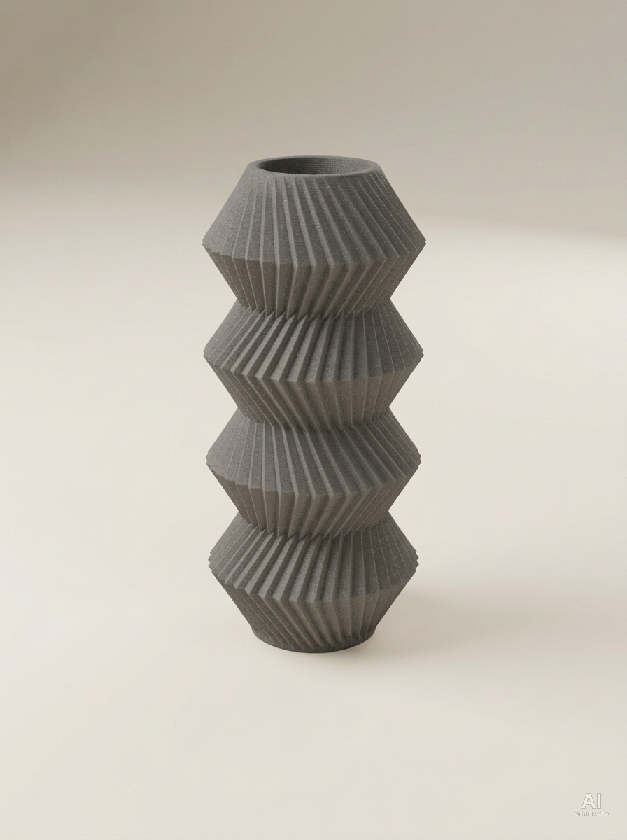 Quelo — Vaso decorativo a coni plissettati stampato in 3D - in fibra di carbonio - Grigio Lava Carbonio