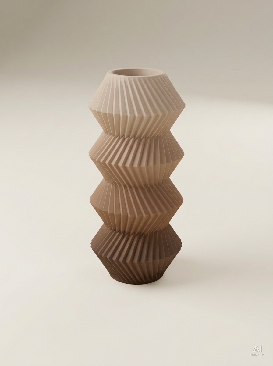 Quelo — Vaso decorativo a coni plissettati stampato in 3D - sfumato - Cappuccino Sfumato