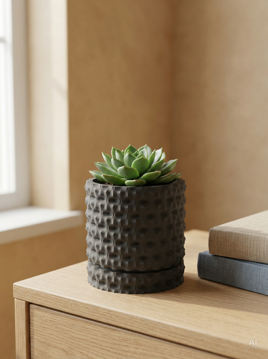 Rugged — Vaso a borchie con sottovaso, stampato in 3D — ambientata — vaso design
