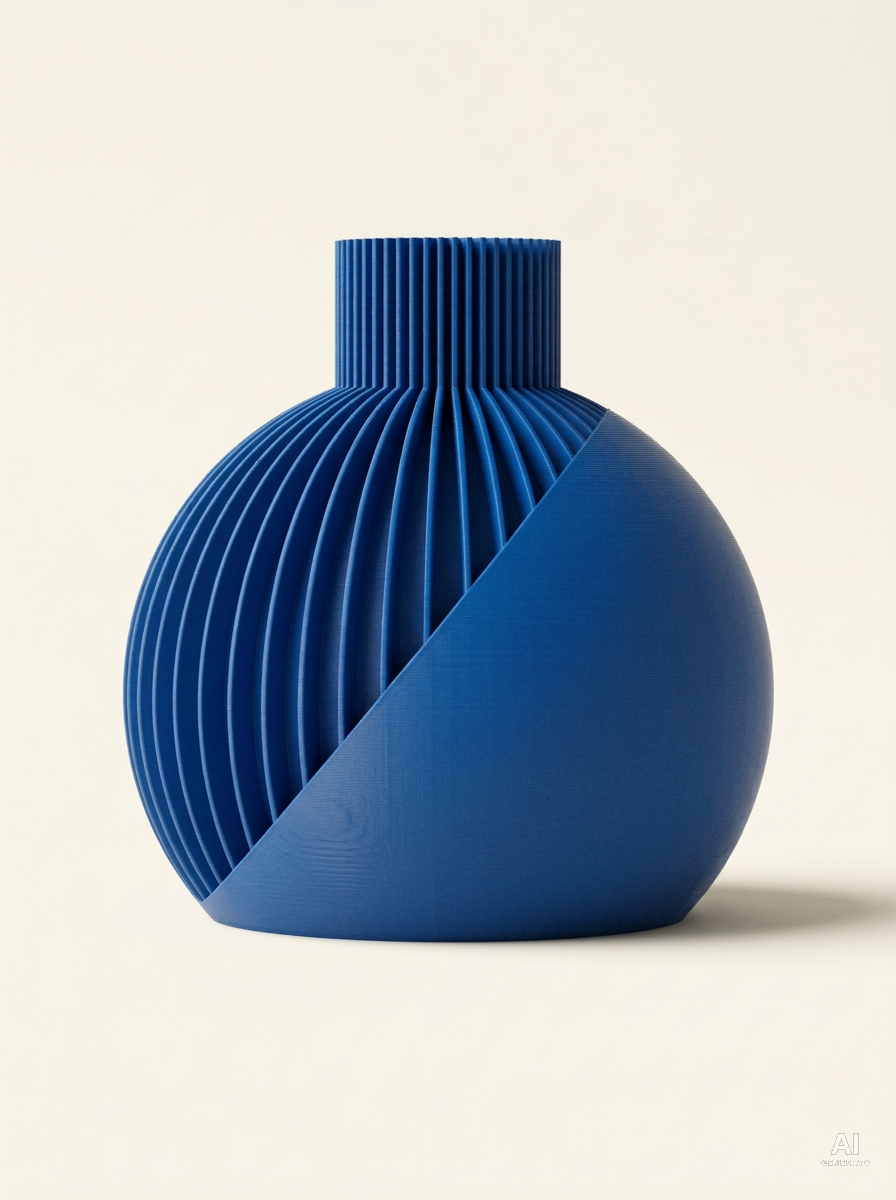 Sbieco — Vaso decorativo a sfera stampato in 3D - effetto opaco - Blu