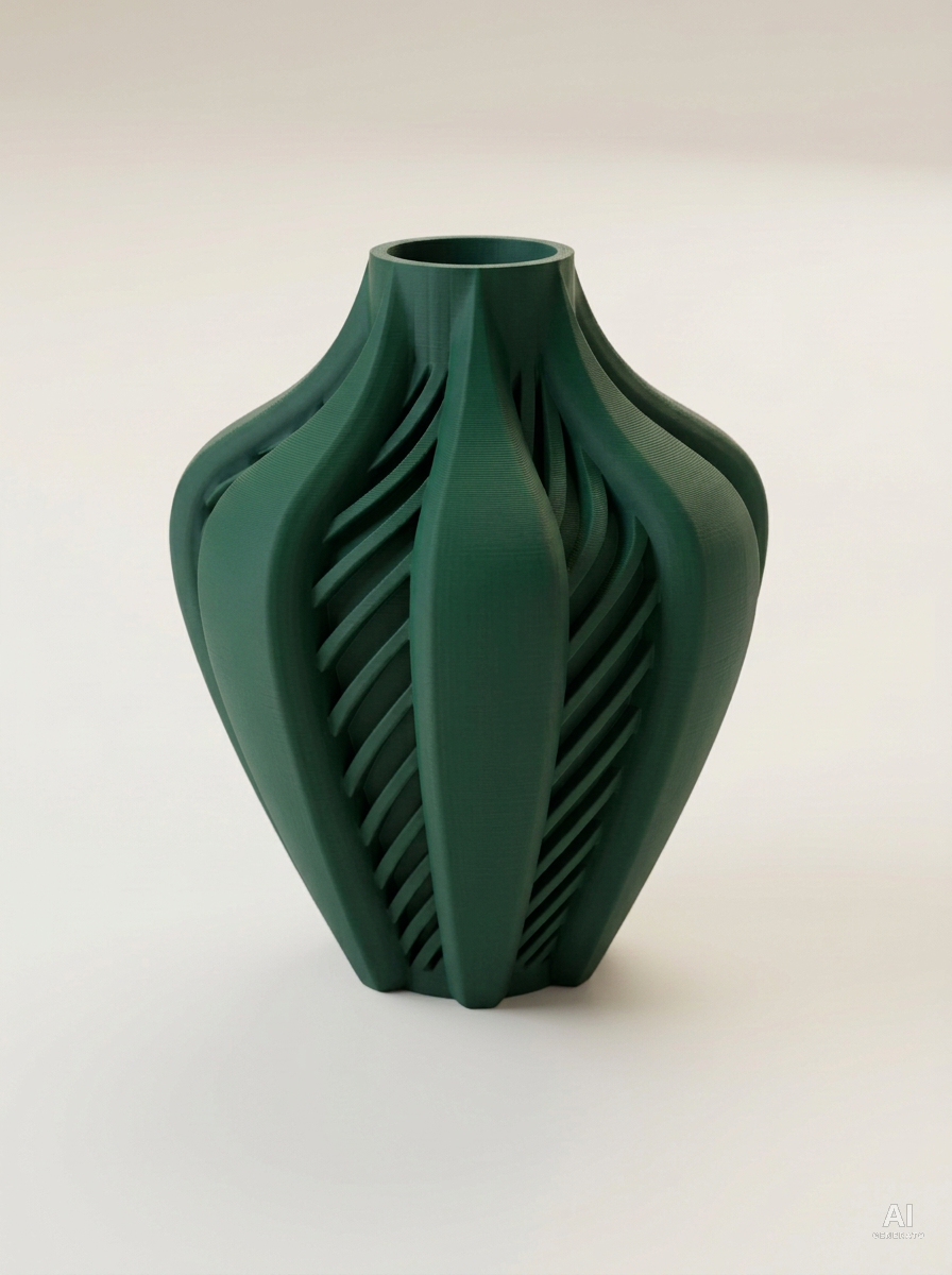Selva — Vaso decorativo a coste stampato in 3D - effetto opaco - Verde Scuro
