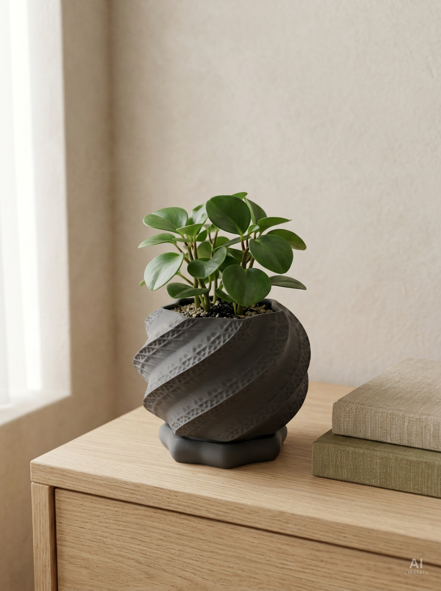 Shell — Vaso a spirale con sottovaso, stampato in 3D — ambientata