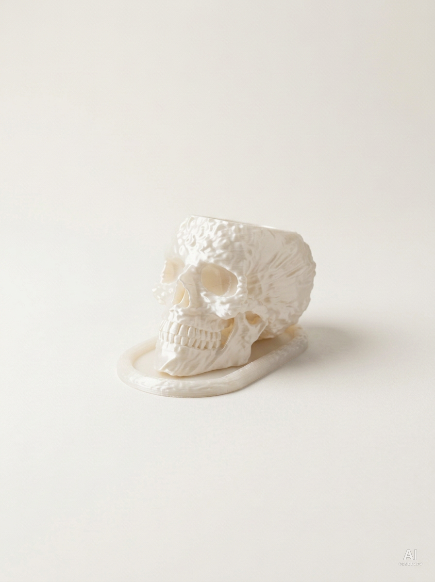 Skull — Vaso a teschio con sottovaso, stampato in 3D - Bianco Silk / Bianco Silk
