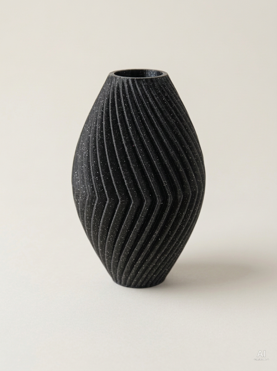 Soko — Vaso decorativo a spina di pesce stampato in 3D - con glitter - Nero Glitter
