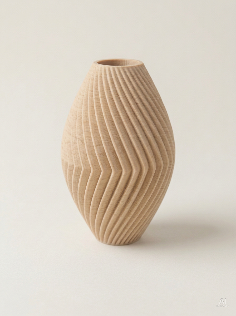 Soko — Vaso decorativo a spina di pesce stampato in 3D - effetto legno - Legno Rovere