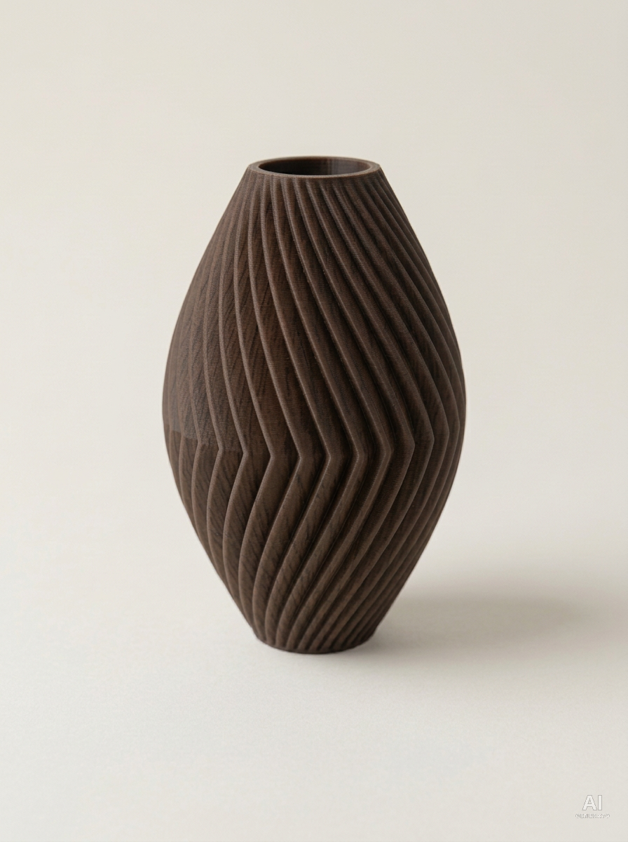 Soko — Vaso decorativo a spina di pesce stampato in 3D - effetto legno - Nero Legno