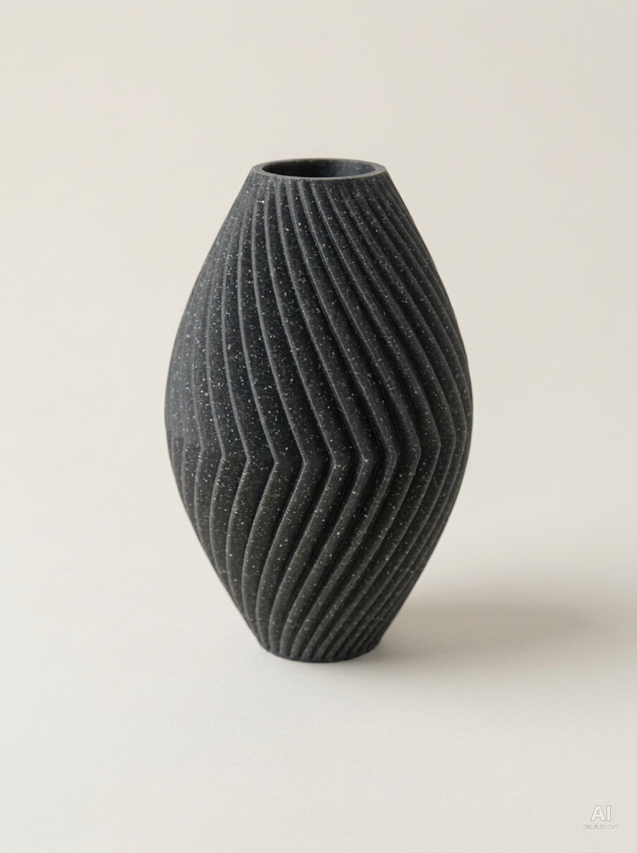 Soko — Vaso decorativo a spina di pesce stampato in 3D - effetto pietra - Grigio Pietra