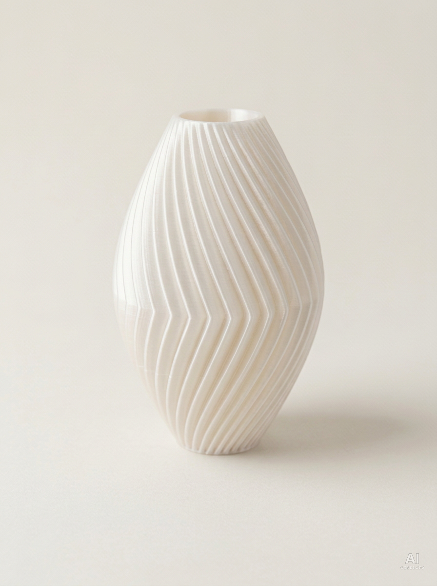 Soko — Vaso decorativo a spina di pesce stampato in 3D - effetto seta - Bianco Silk