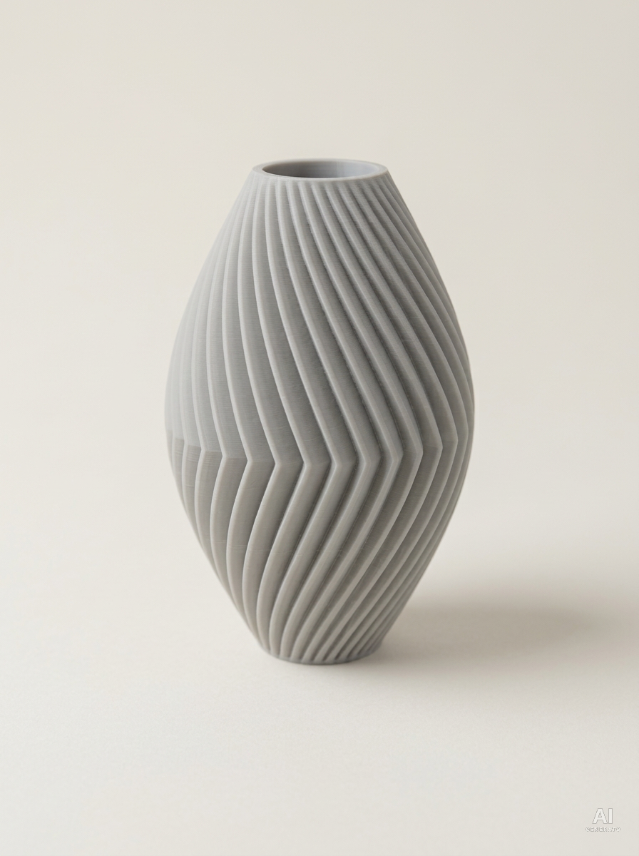 Soko — Vaso decorativo a spina di pesce stampato in 3D - finitura liscia - Grigio Chiaro