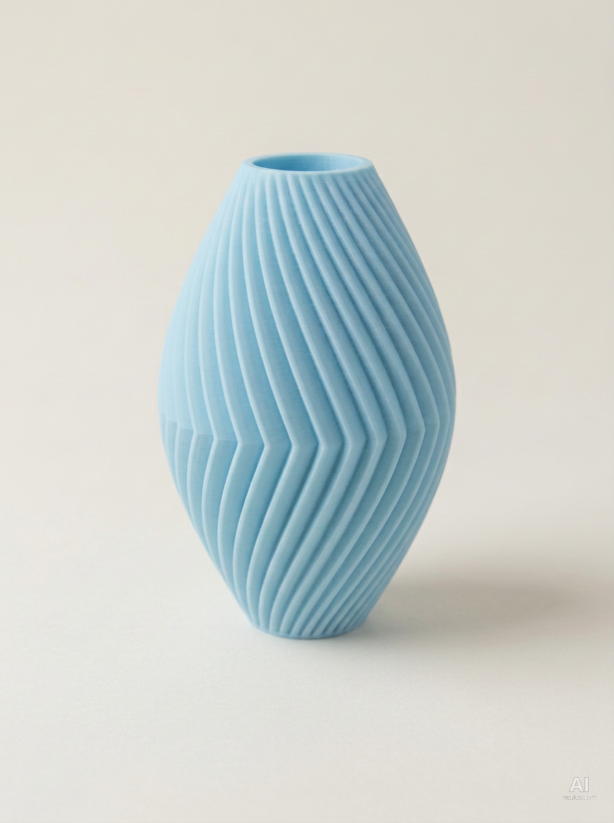 Soko — Vaso decorativo a spina di pesce stampato in 3D - finitura opaca - Blu Ghiaccio