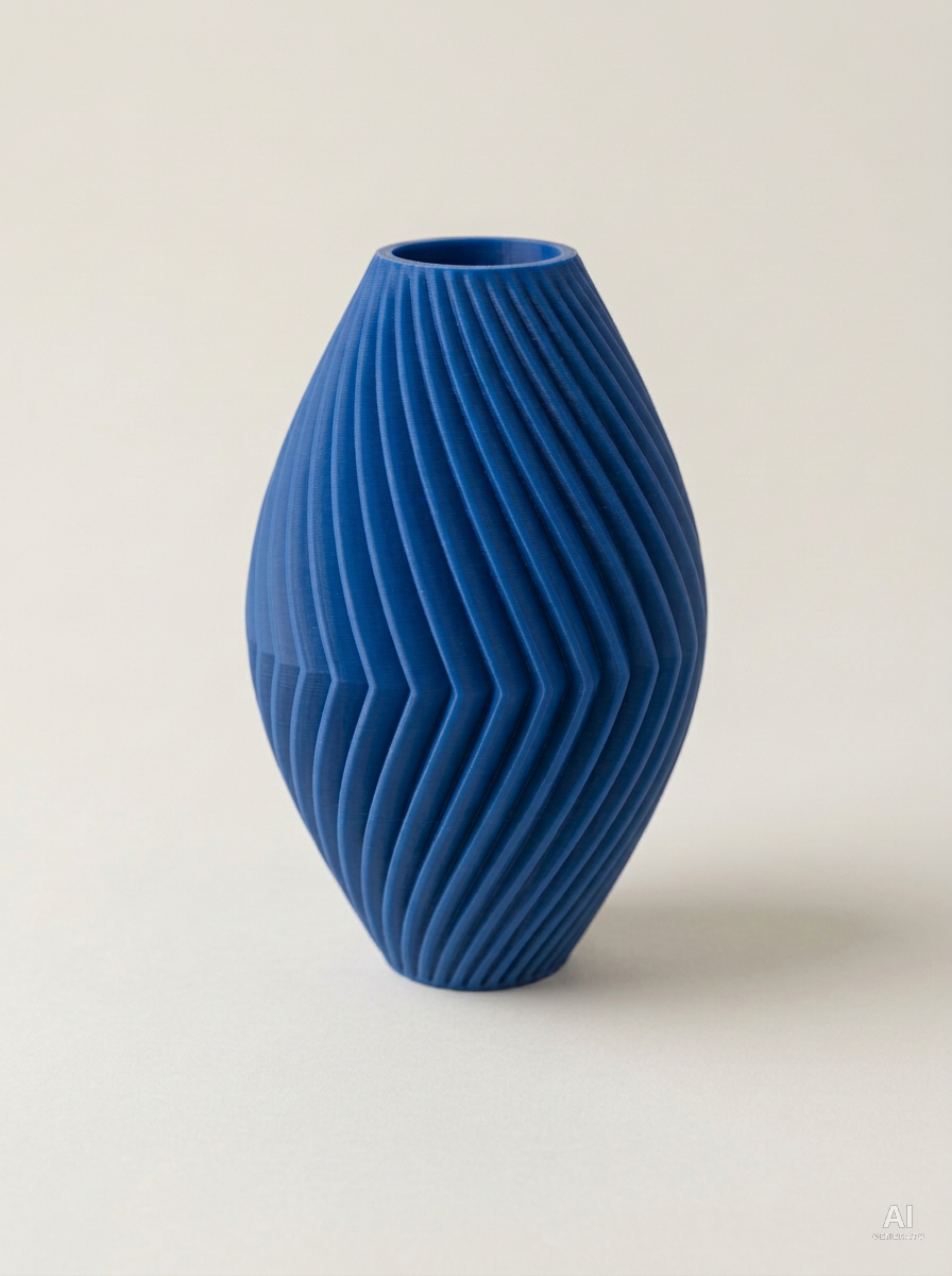 Soko — Vaso decorativo a spina di pesce stampato in 3D - finitura opaca - Blu