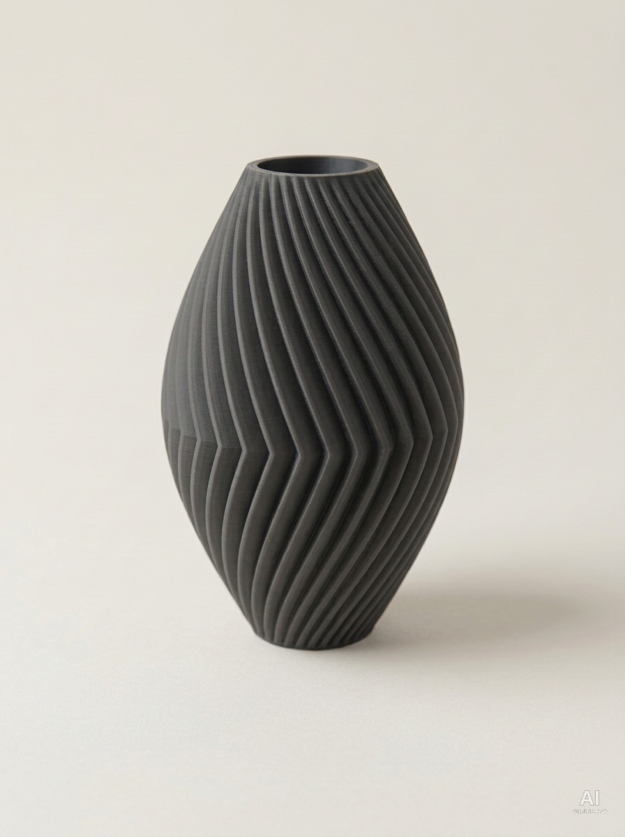 Soko — Vaso decorativo a spina di pesce stampato in 3D - finitura opaca - Carbone