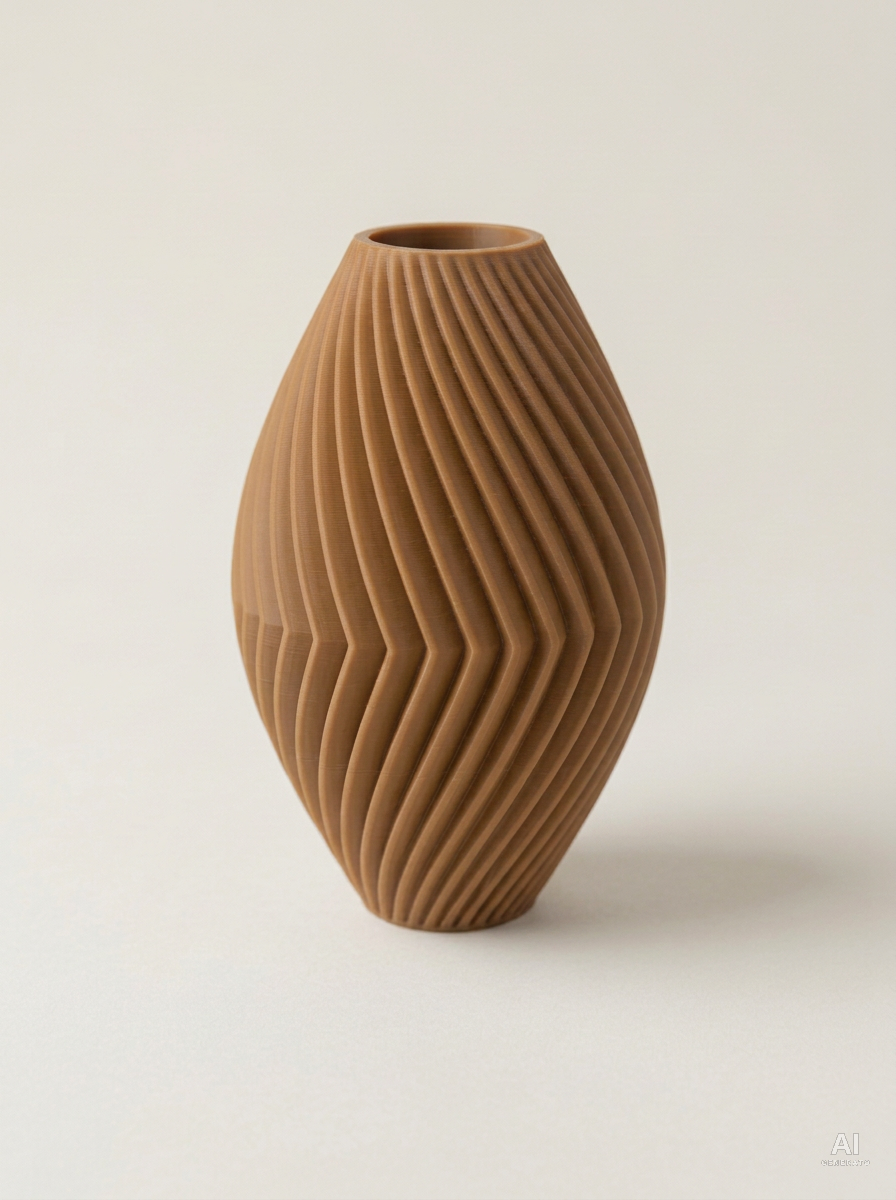 Soko — Vaso decorativo a spina di pesce stampato in 3D - finitura opaca - Marrone Nocciola
