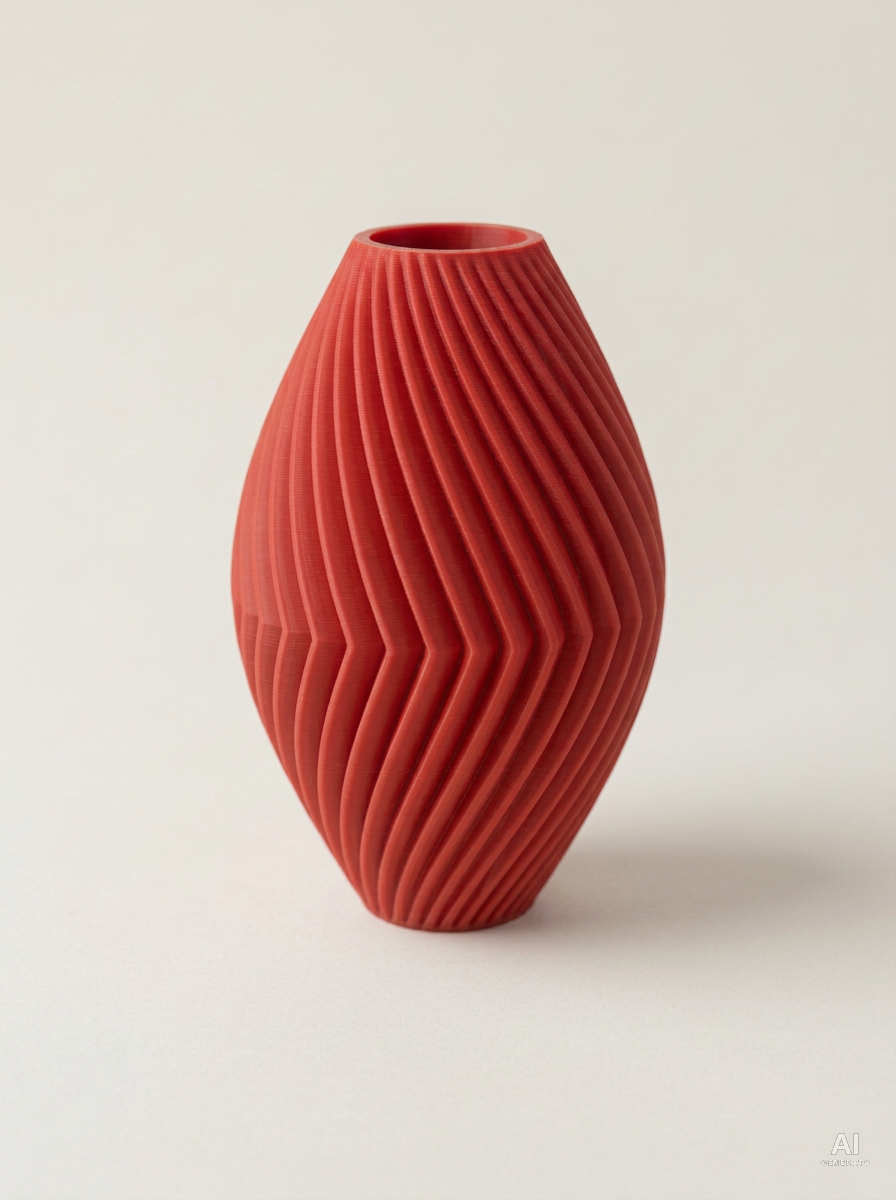 Soko — Vaso decorativo a spina di pesce stampato in 3D - finitura opaca - Rosso
