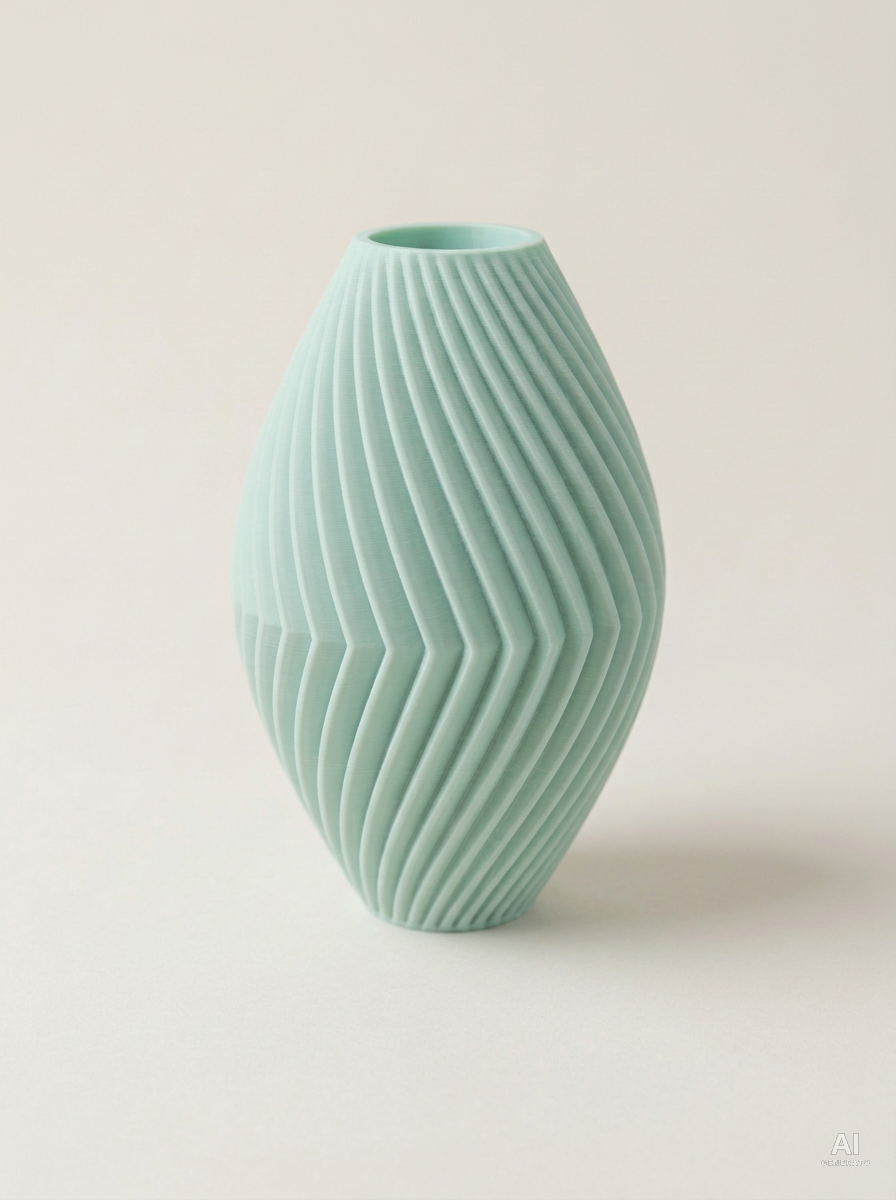 Soko — Vaso decorativo a spina di pesce stampato in 3D - finitura opaca - Verde Pastello