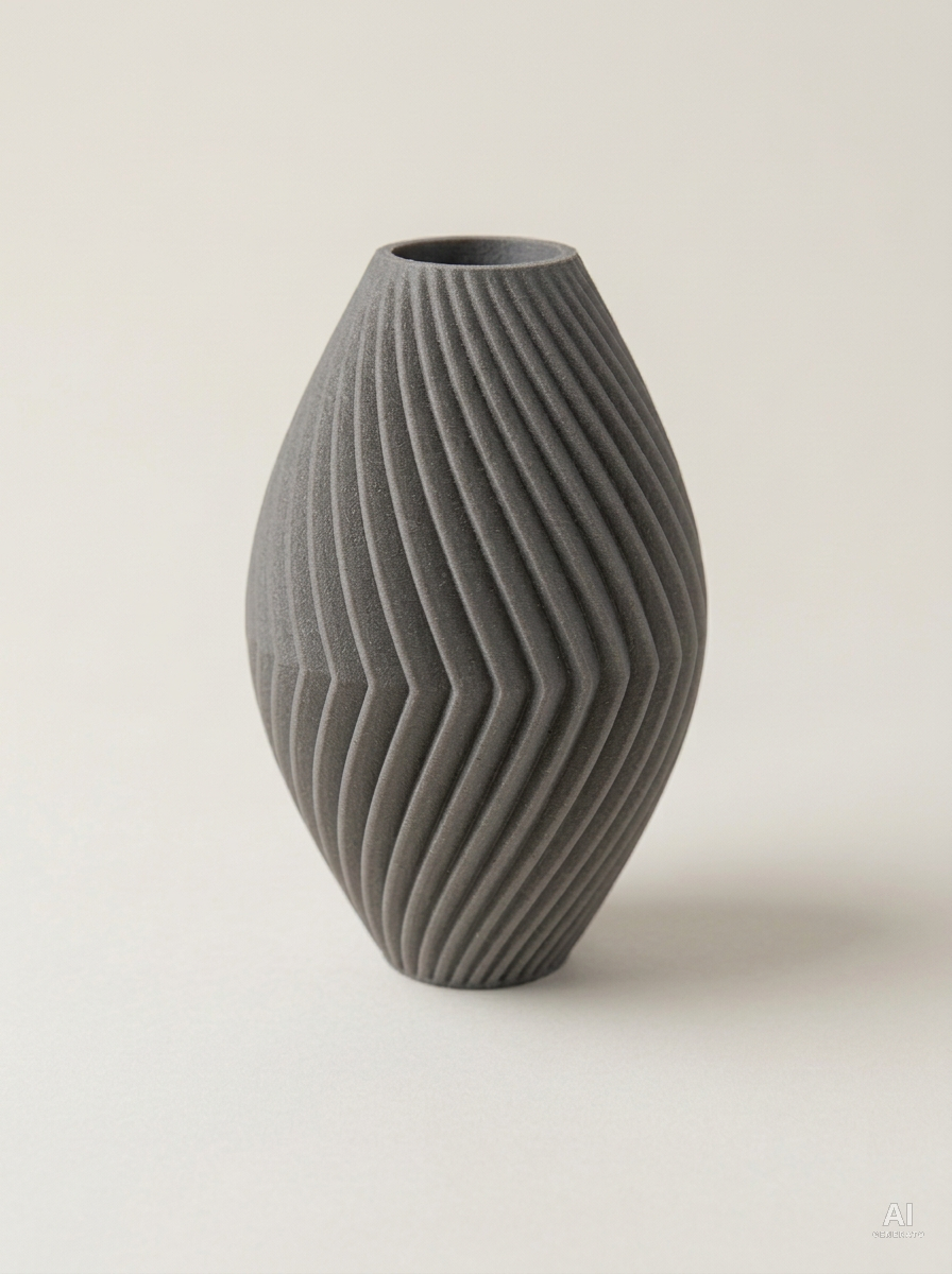 Soko — Vaso decorativo a spina di pesce stampato in 3D - in fibra di carbonio - Grigio Lava Carbonio