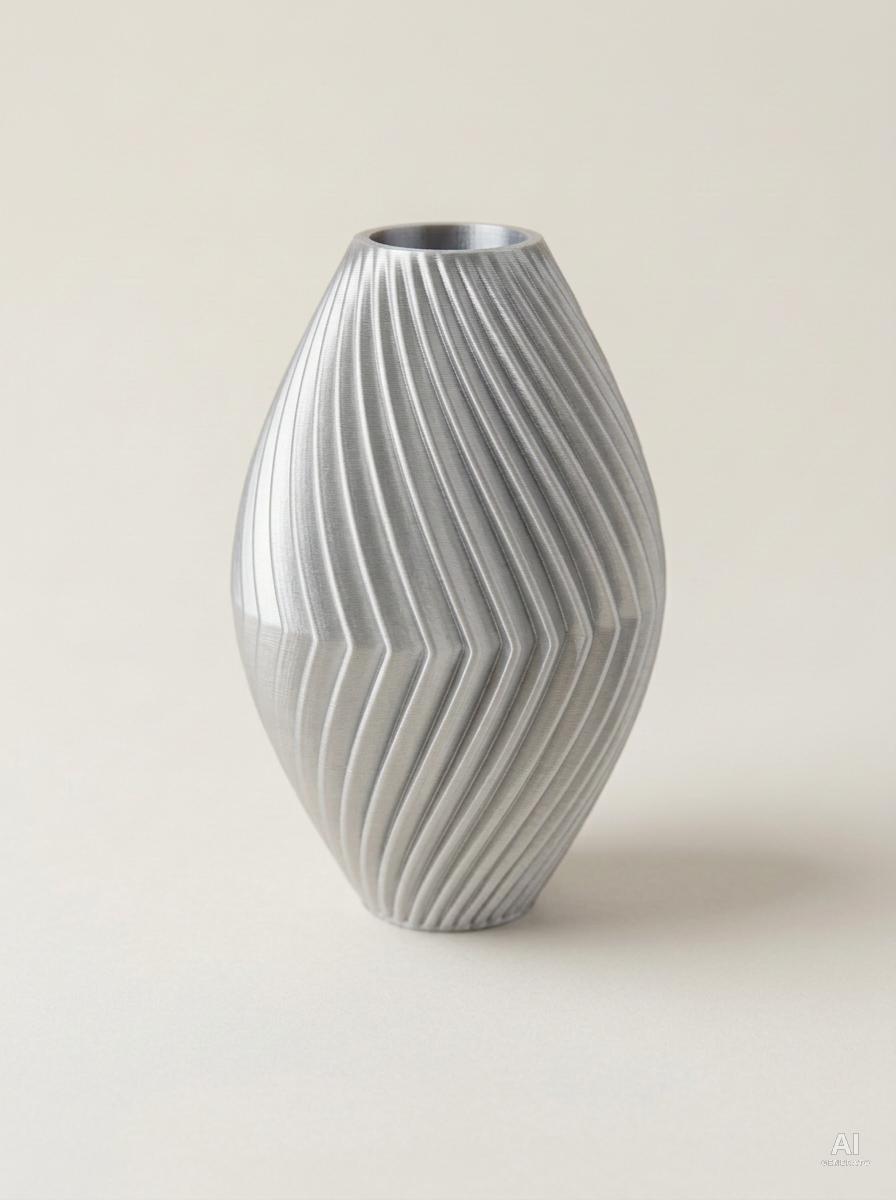 Soko — Vaso decorativo a spina di pesce stampato in 3D - metallizzato - Argento