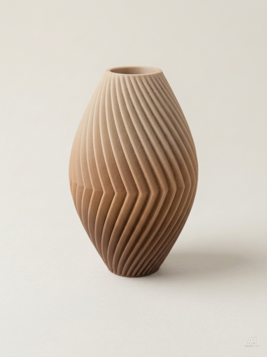 Soko — Vaso decorativo a spina di pesce stampato in 3D - sfumato - Cappuccino Sfumato
