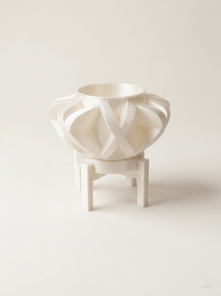 Sono — Vaso a gabbia con sottovaso e supporto, stampato in 3D - Bianco Silk / Bianco Silk