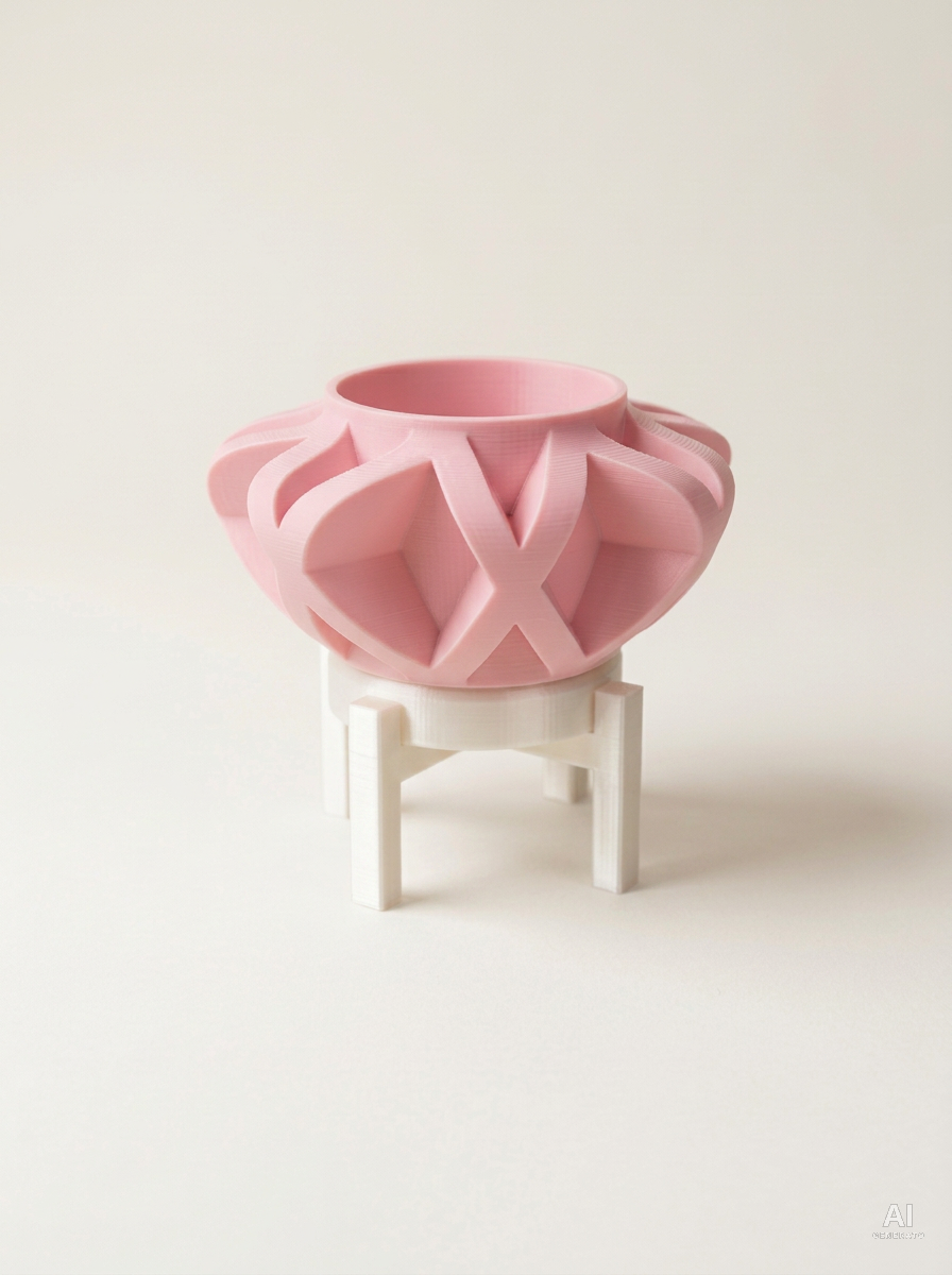Sono — Vaso a gabbia con sottovaso e supporto, stampato in 3D - Rosa / Bianco Silk