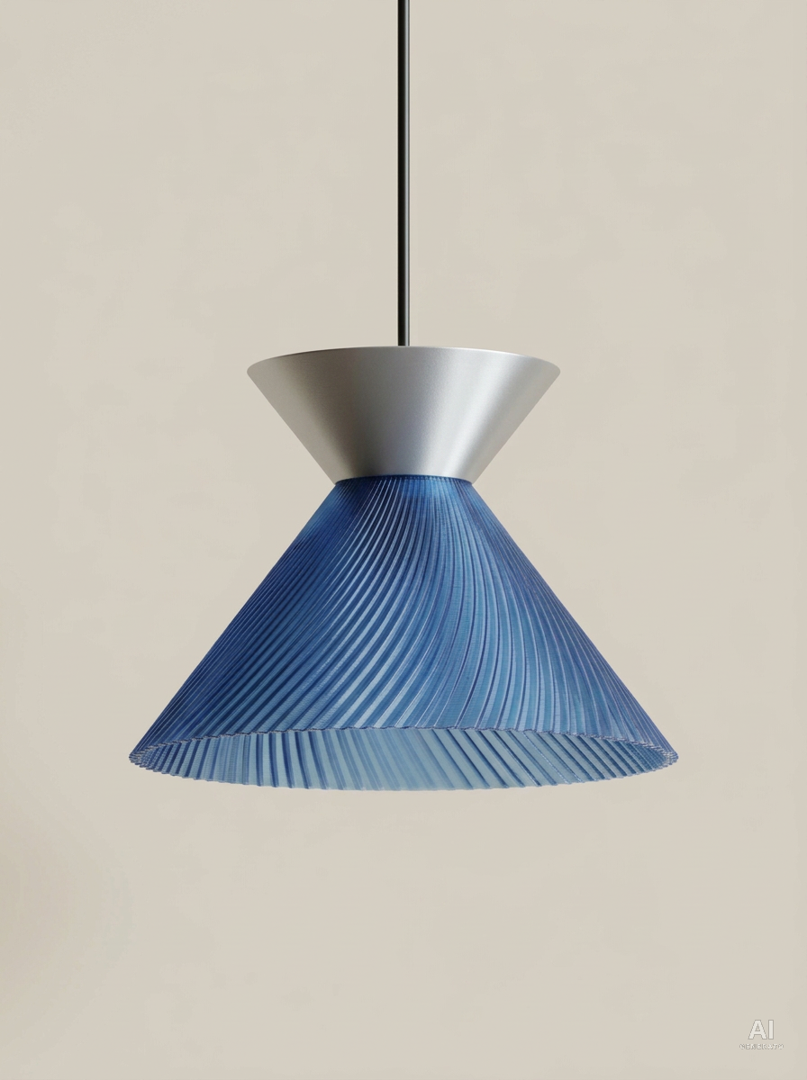 Spira – Lampada paralume – stampata in 3D - Blu Traslucido / Argento Silk
