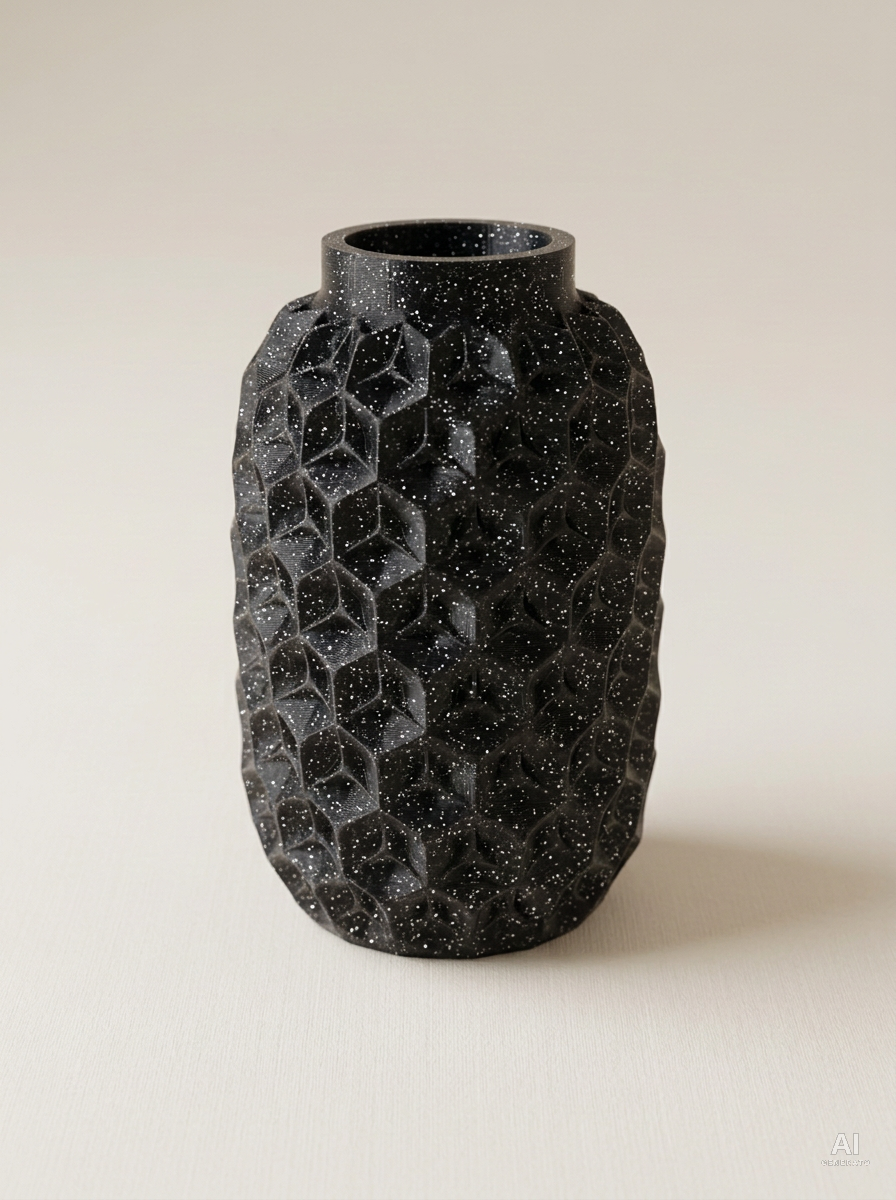 Trihex — Vaso a facce triangolari - con glitter - Nero Glitter