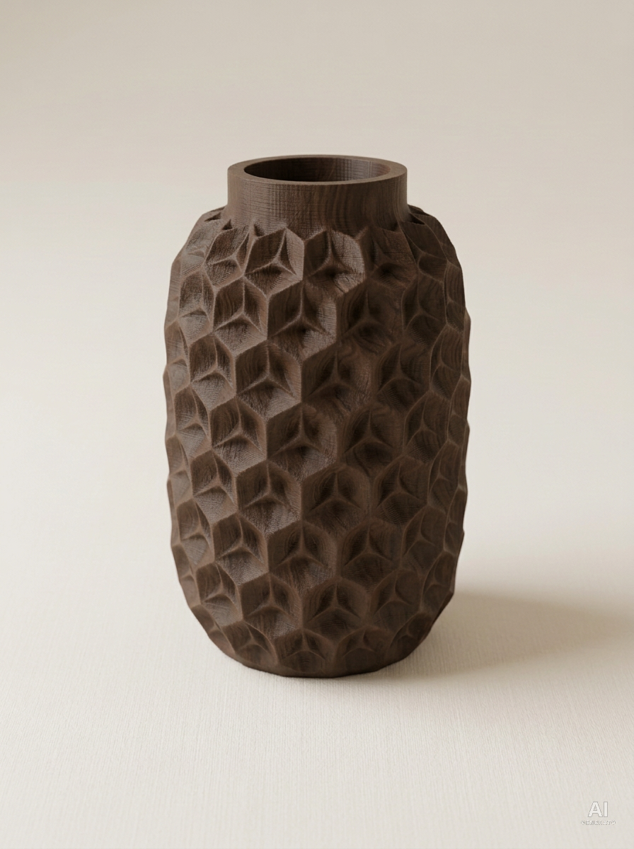 Trihex — Vaso a facce triangolari - effetto legno - Nero Legno
