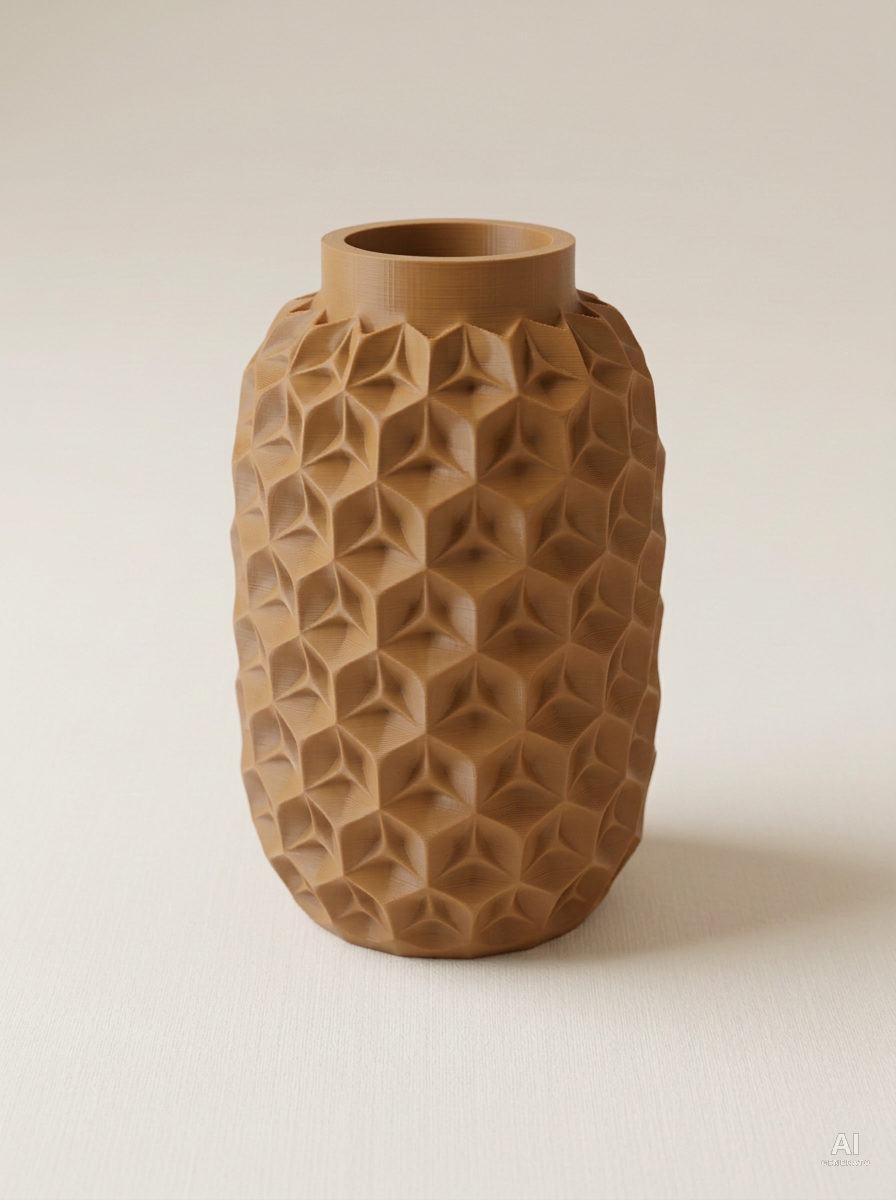 Trihex — Vaso a facce triangolari - finitura opaca - Marrone Nocciola