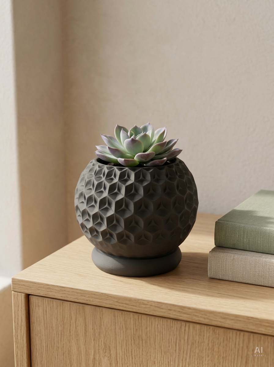 Trihex — Vaso geometrico sfaccettato con sottovaso — ambientata