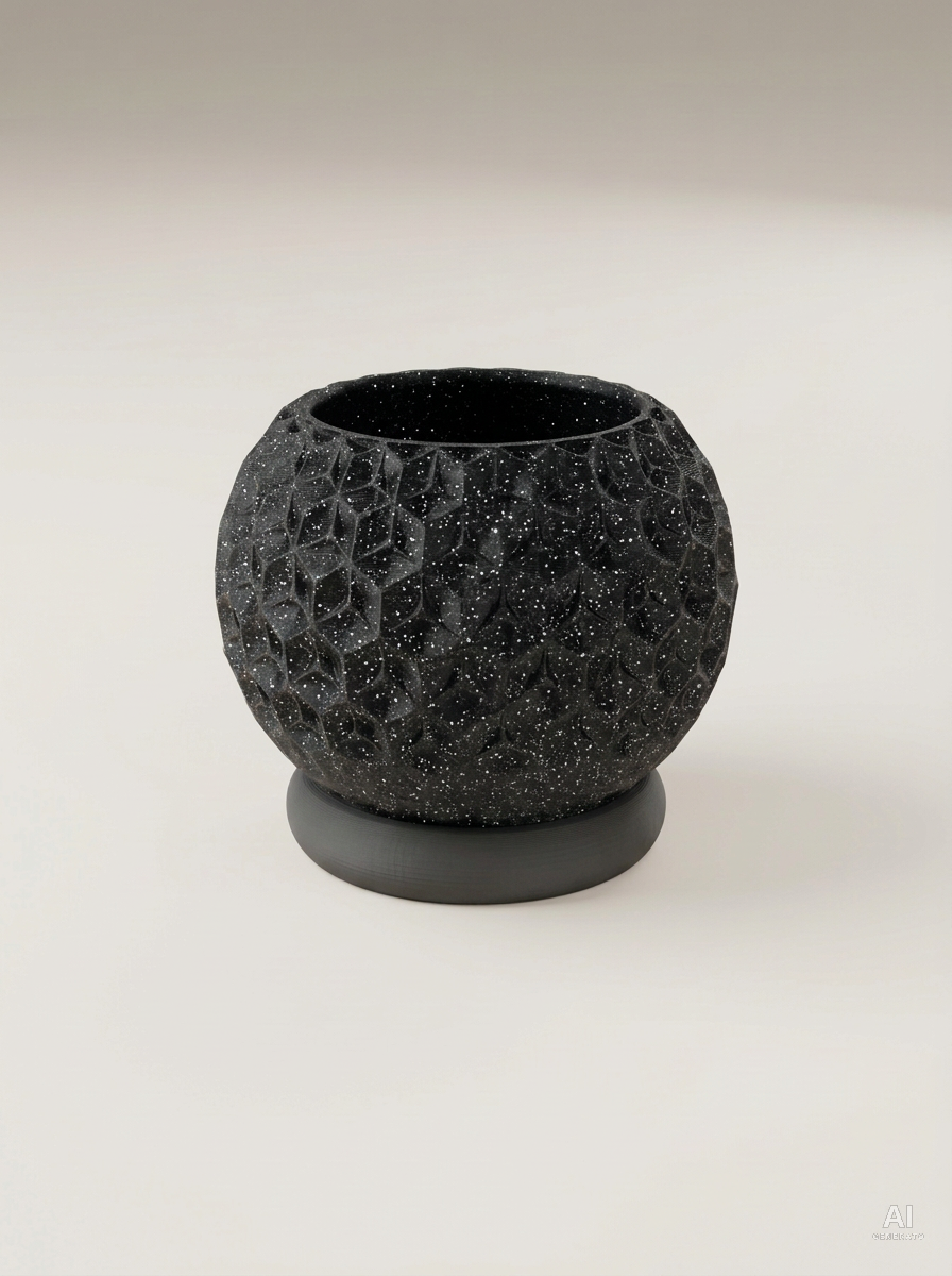 Trihex — Vaso geometrico sfaccettato con sottovaso - Nero Glitter / Carbone