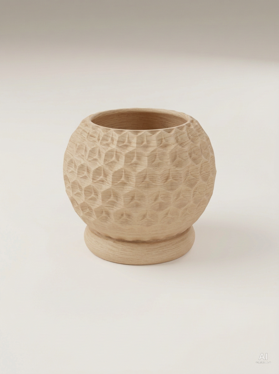 Trihex — Vaso geometrico sfaccettato con sottovaso - Legno Rovere / Legno Rovere