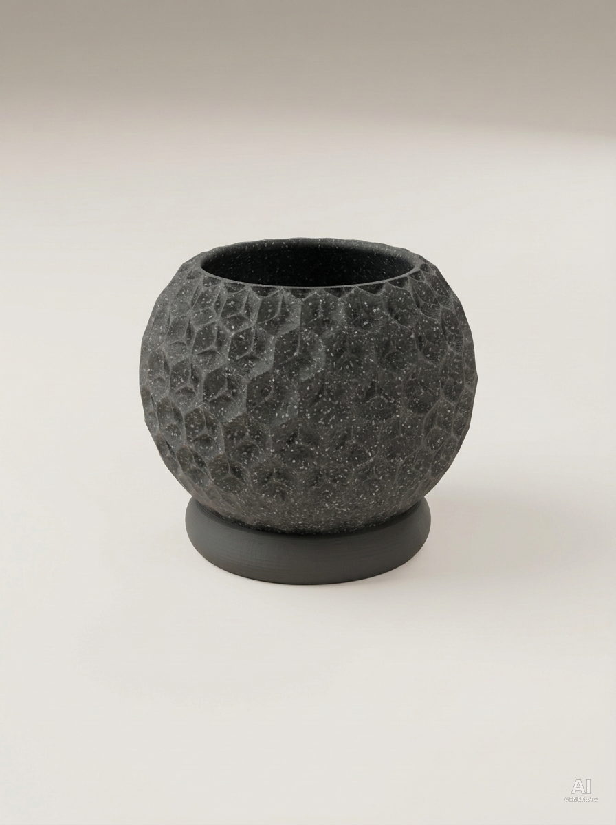 Trihex — Vaso geometrico sfaccettato con sottovaso - Grigio Pietra / Carbone