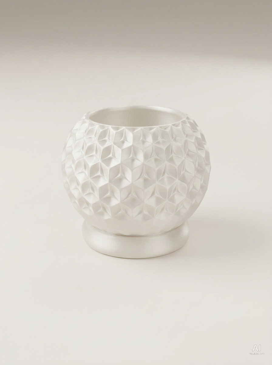 Trihex — Vaso geometrico sfaccettato con sottovaso - Bianco Silk / Bianco Silk