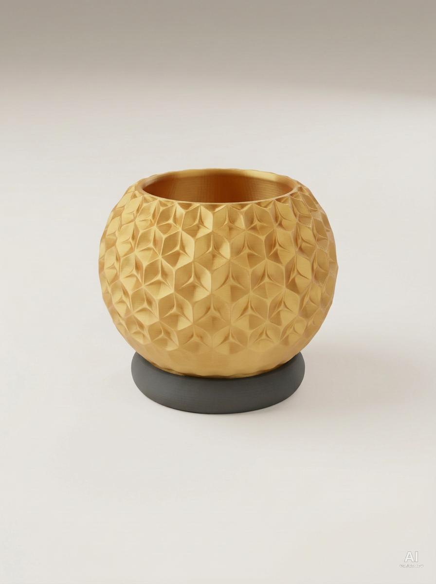 Trihex — Vaso geometrico sfaccettato con sottovaso - Oro Silk / Carbone