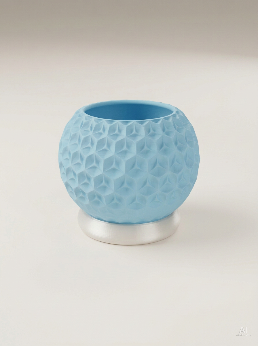 Trihex — Vaso geometrico sfaccettato con sottovaso - Blu Ghiaccio / Bianco Silk