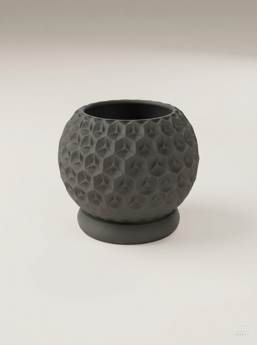 Trihex — Vaso geometrico sfaccettato con sottovaso - Carbone / Carbone