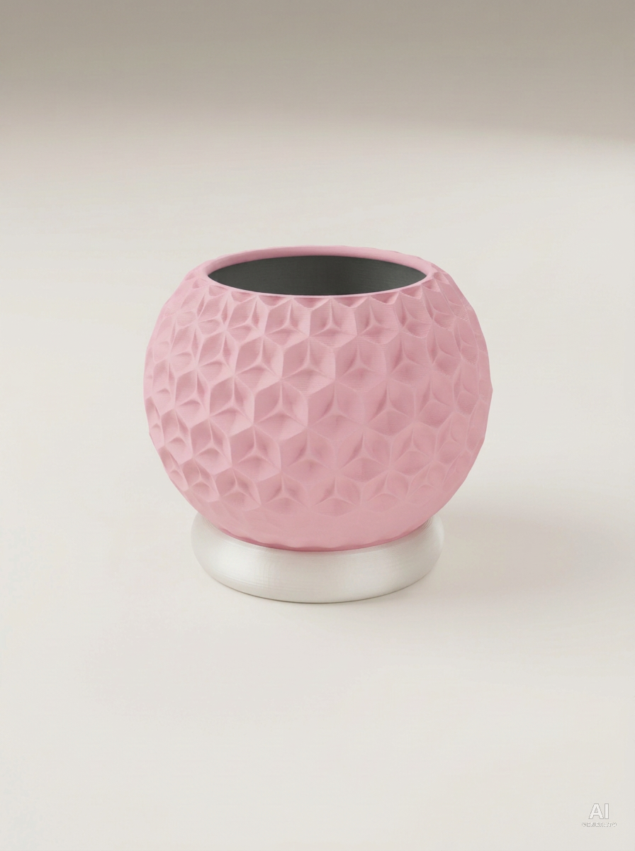 Trihex — Vaso geometrico sfaccettato con sottovaso - Rosa / Bianco Silk